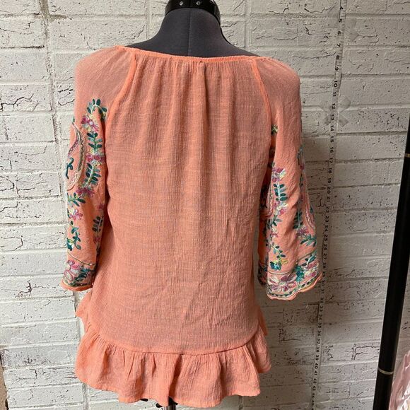 Zac & Rachel Bo Ho Embroidered Floral Top Petite Small - Picture 4 of 8